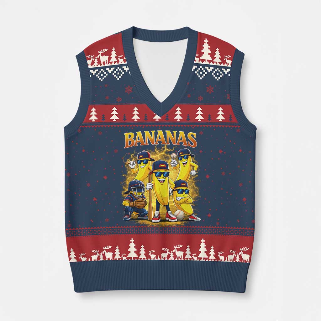 Funny Bananas V-Neck Knit Sweater Vest Lets Go Banana Cute Banana Lovers Bootleg