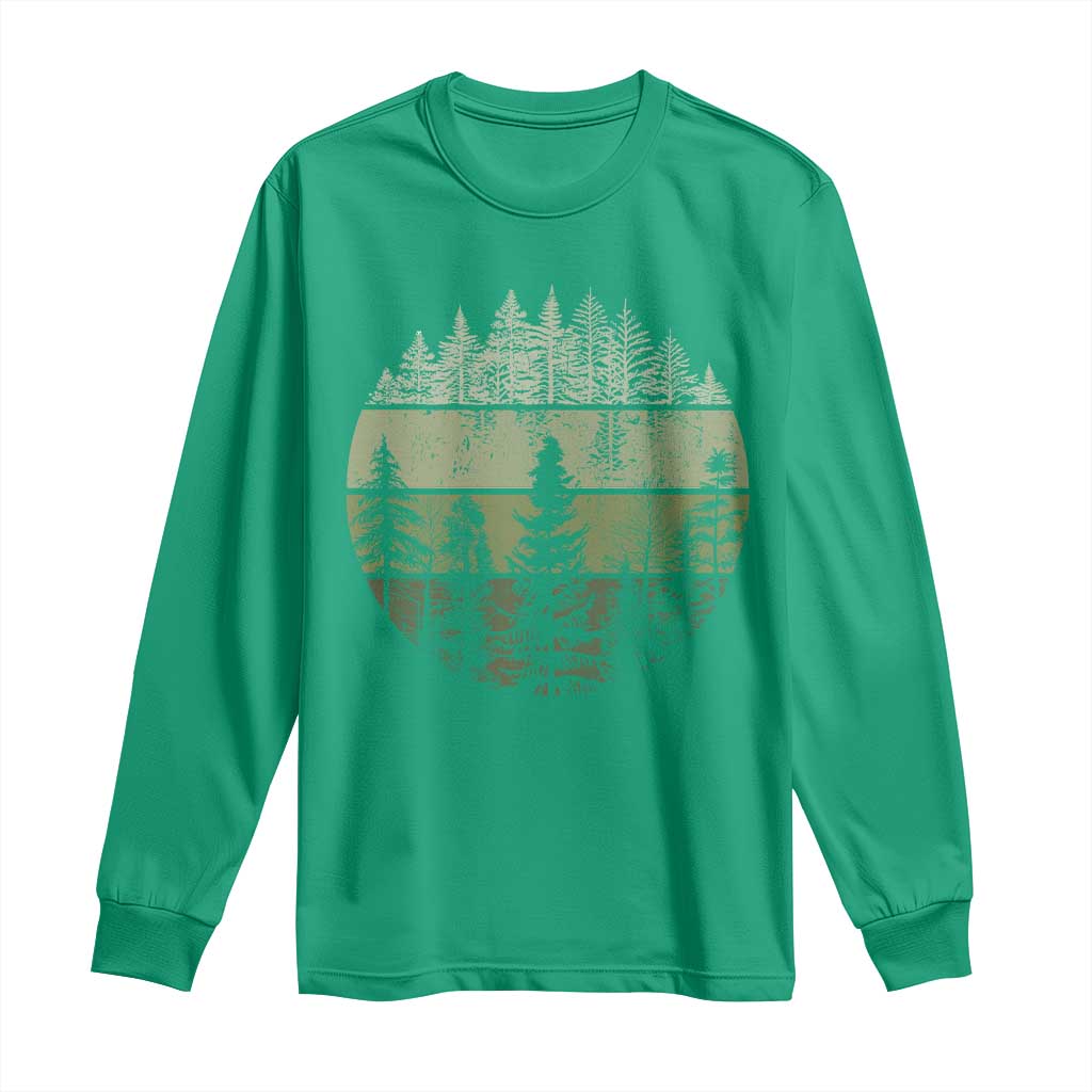 Retro Forest Trees Outdoors Nature Long Sleeve Shirt Vintage Wildlife - Wonder Print Shop