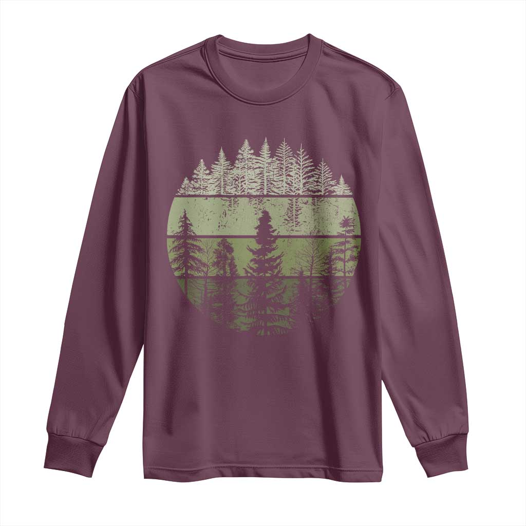 Retro Forest Trees Outdoors Nature Long Sleeve Shirt Vintage Wildlife - Wonder Print Shop