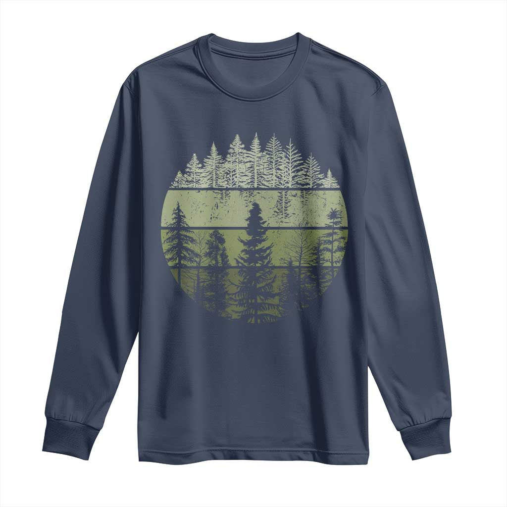 Retro Forest Trees Outdoors Nature Long Sleeve Shirt Vintage Wildlife - Wonder Print Shop