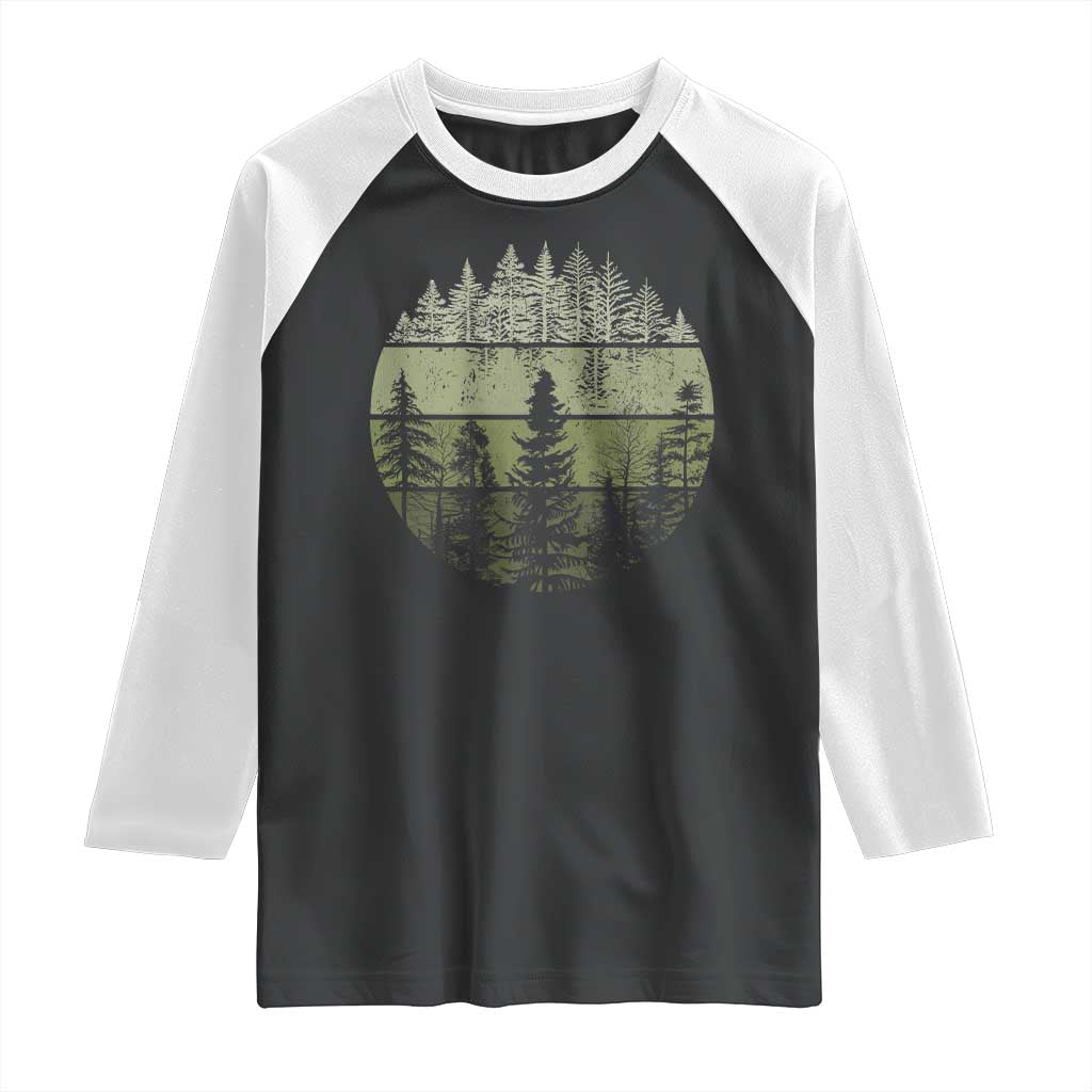 Retro Forest Trees Outdoors Nature Raglan Shirt Vintage Wildlife - Wonder Print Shop