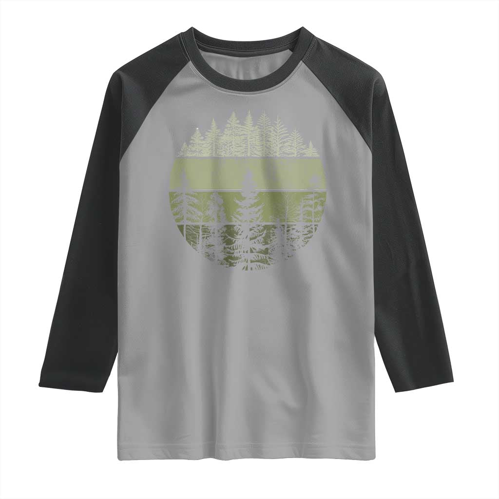 Retro Forest Trees Outdoors Nature Raglan Shirt Vintage Wildlife - Wonder Print Shop