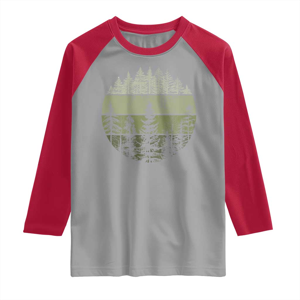 Retro Forest Trees Outdoors Nature Raglan Shirt Vintage Wildlife - Wonder Print Shop