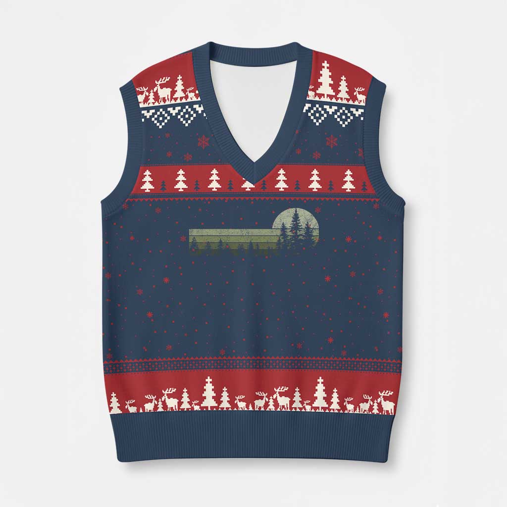 Trees Wildlife Nature Vintage Forest V-Neck Knit Sweater Vest - Wonder Print Shop