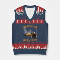 Funny Cigar Bourbon Lovers V-Neck Knit Sweater Vest I'll Be In The Backyard - Wonder Print Shop