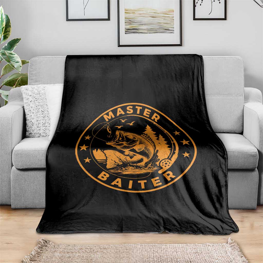 Master Baiter Throw Blanket Retro Bass Fishing Funny Fisher Fish Fisherman - Wonder Print Shop