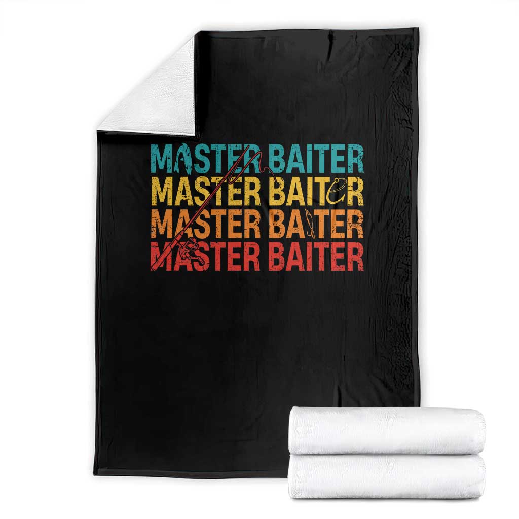 Master Baiter Throw Blanket Retro Bass Fishing Funny Fish Fisherman - Wonder Print Shop