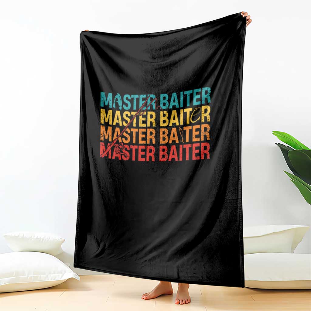 Master Baiter Throw Blanket Retro Bass Fishing Funny Fish Fisherman - Wonder Print Shop