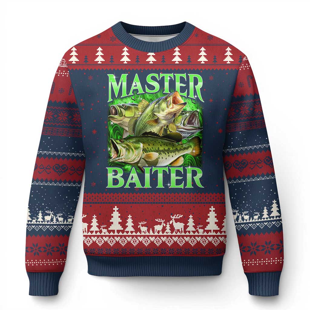 Master Baiter Ugly Christmas Sweater Funny Bass Fishing Fisher Bootleg Graphic - Wonder Print Shop