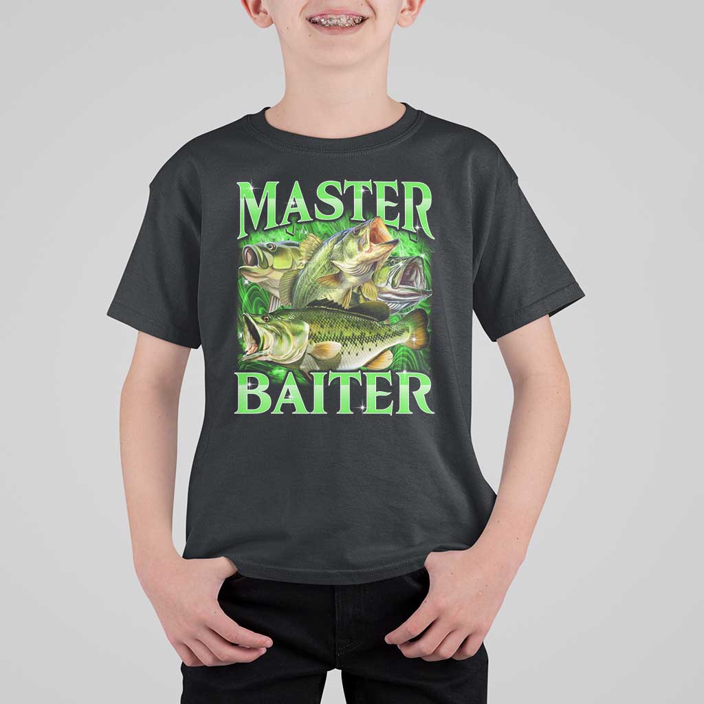 Master Baiter T Shirt For Kid Funny Bass Fishing Fisher Bootleg Graphic - Wonder Print Shop