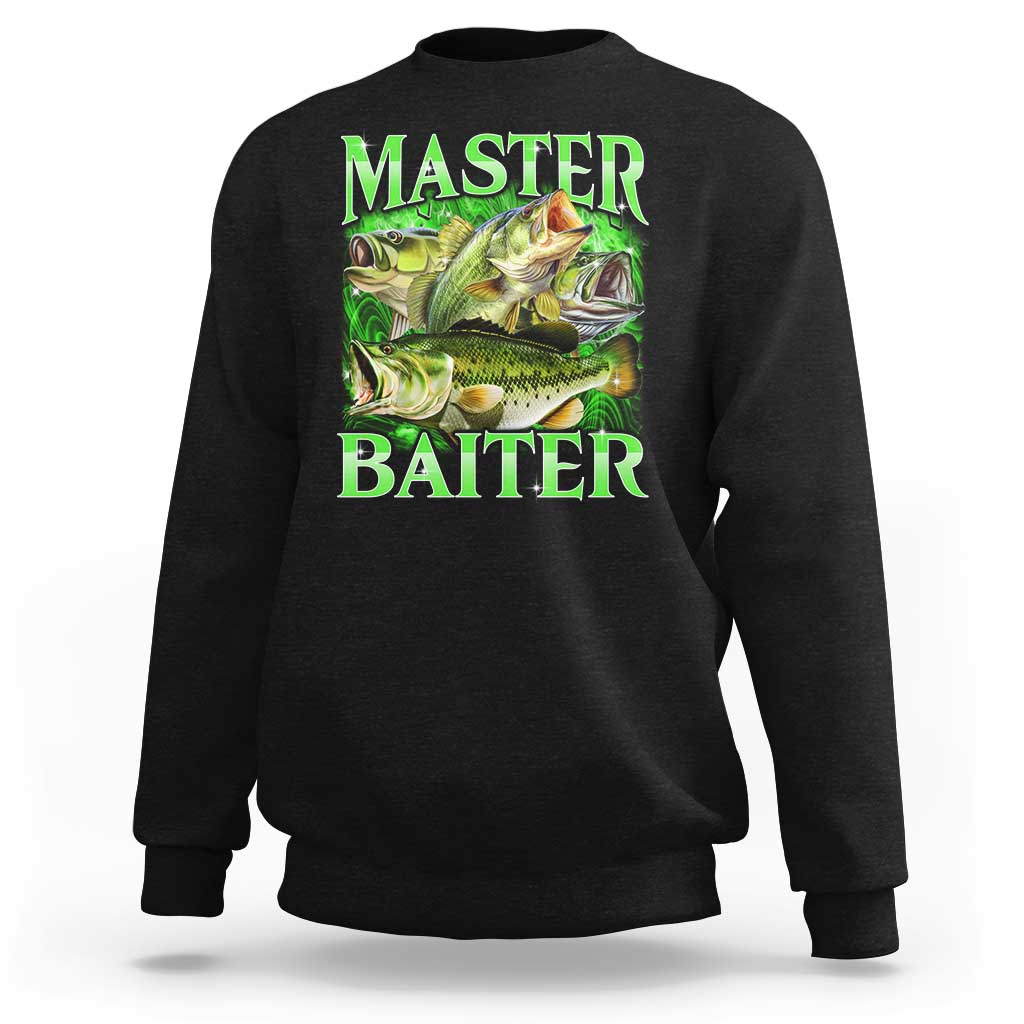 Master Baiter Sweatshirt Funny Bass Fishing Fisher Bootleg Graphic - Wonder Print Shop