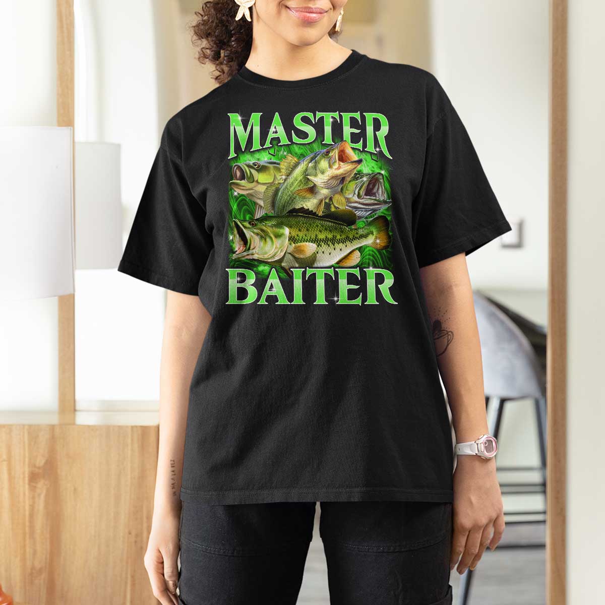 Master Baiter T Shirt For Women Funny Bass Fishing Fisher Bootleg Graphic - Wonder Print Shop
