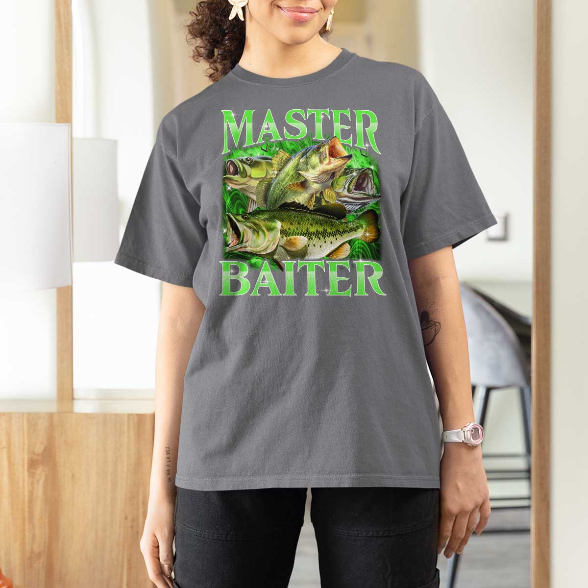 Master Baiter T Shirt For Women Funny Bass Fishing Fisher Bootleg Graphic - Wonder Print Shop