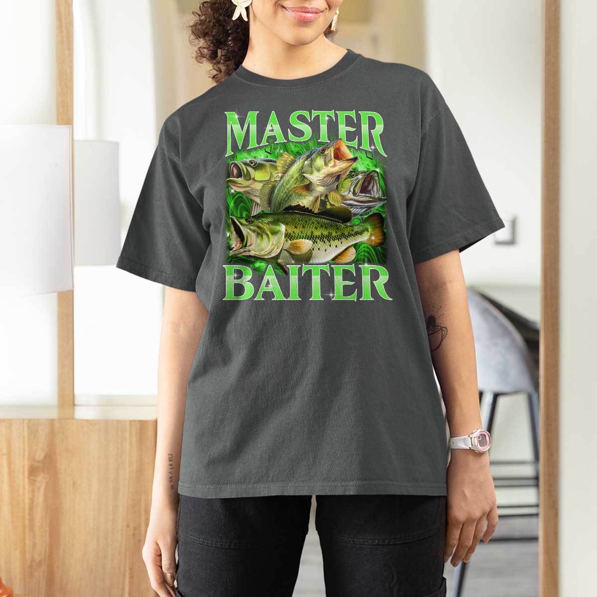 Master Baiter T Shirt For Women Funny Bass Fishing Fisher Bootleg Graphic - Wonder Print Shop