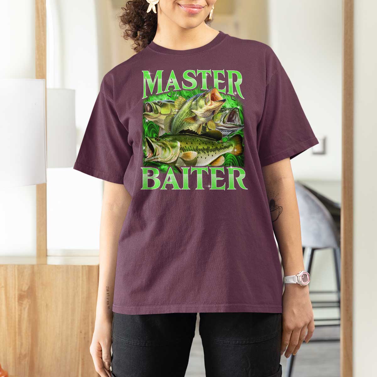 Master Baiter T Shirt For Women Funny Bass Fishing Fisher Bootleg Graphic - Wonder Print Shop