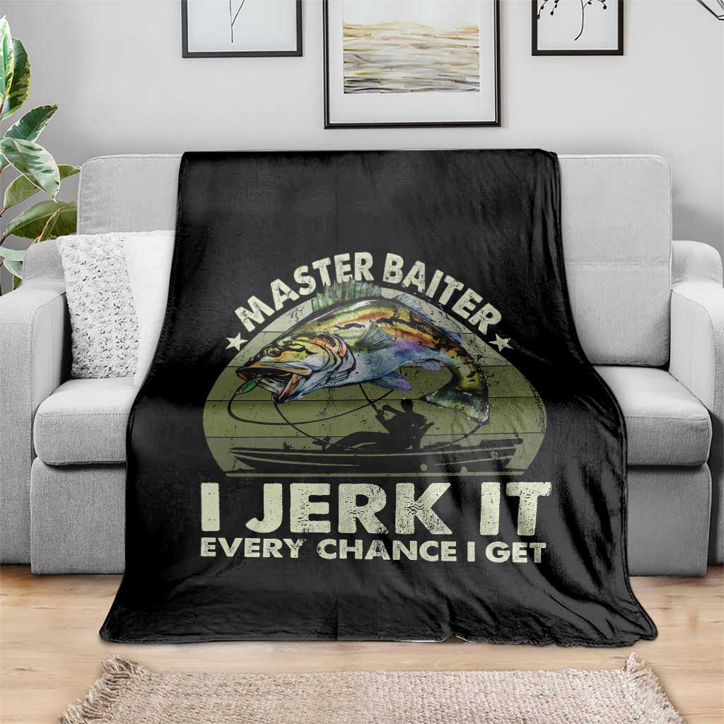 Retro Master Baiter Throw Blanket Funny Bass Fishing Fisher - Wonder Print Shop