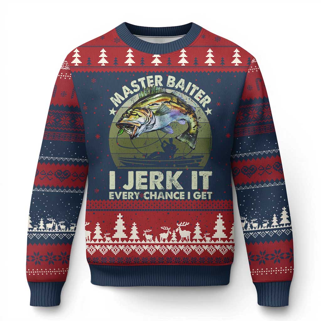 Retro Master Baiter Ugly Christmas Sweater Funny Bass Fishing Fisher - Wonder Print Shop