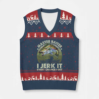Retro Master Baiter V-Neck Knit Sweater Vest Funny Bass Fishing Fisher - Wonder Print Shop