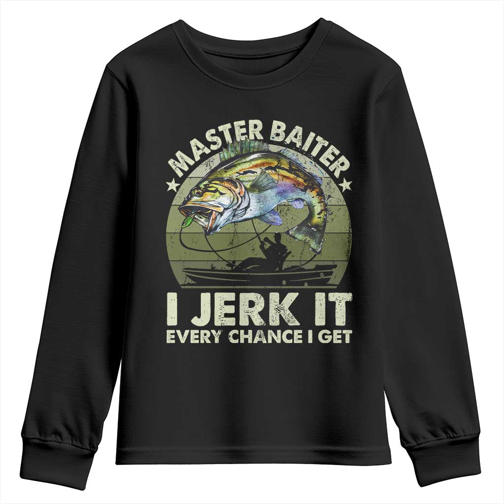 Retro Master Baiter Youth Sweatshirt Funny Bass Fishing Fisher - Wonder Print Shop