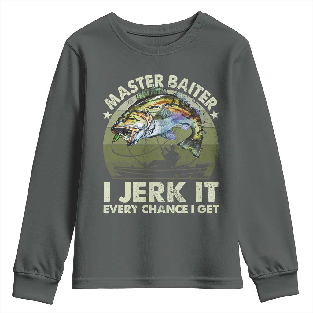 Retro Master Baiter Youth Sweatshirt Funny Bass Fishing Fisher - Wonder Print Shop
