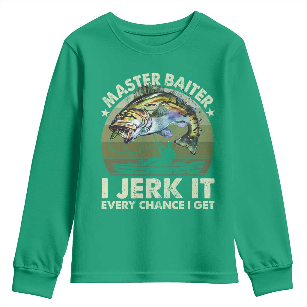 Retro Master Baiter Youth Sweatshirt Funny Bass Fishing Fisher - Wonder Print Shop