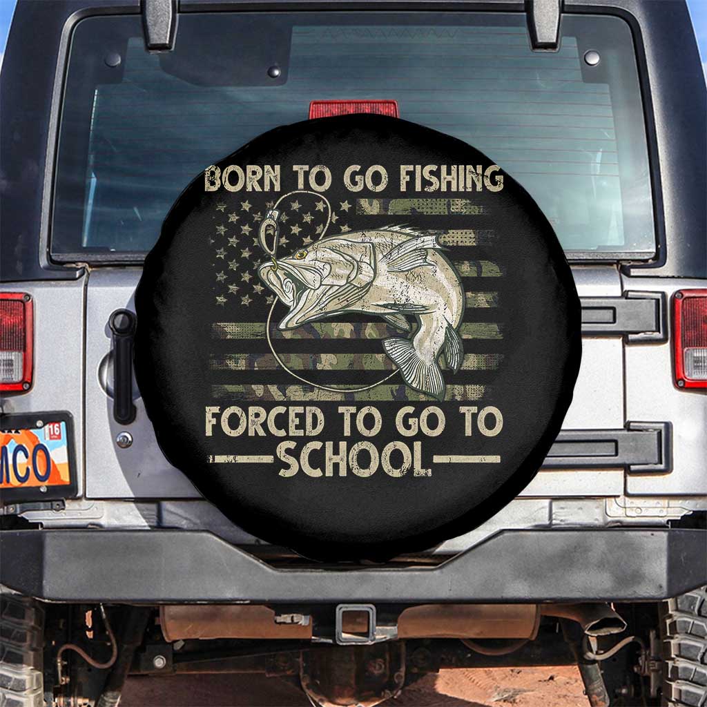 Born To Go Fishing Spare Tire Cover Forced School Fisherman Camouflage US Flag - Wonder Print Shop