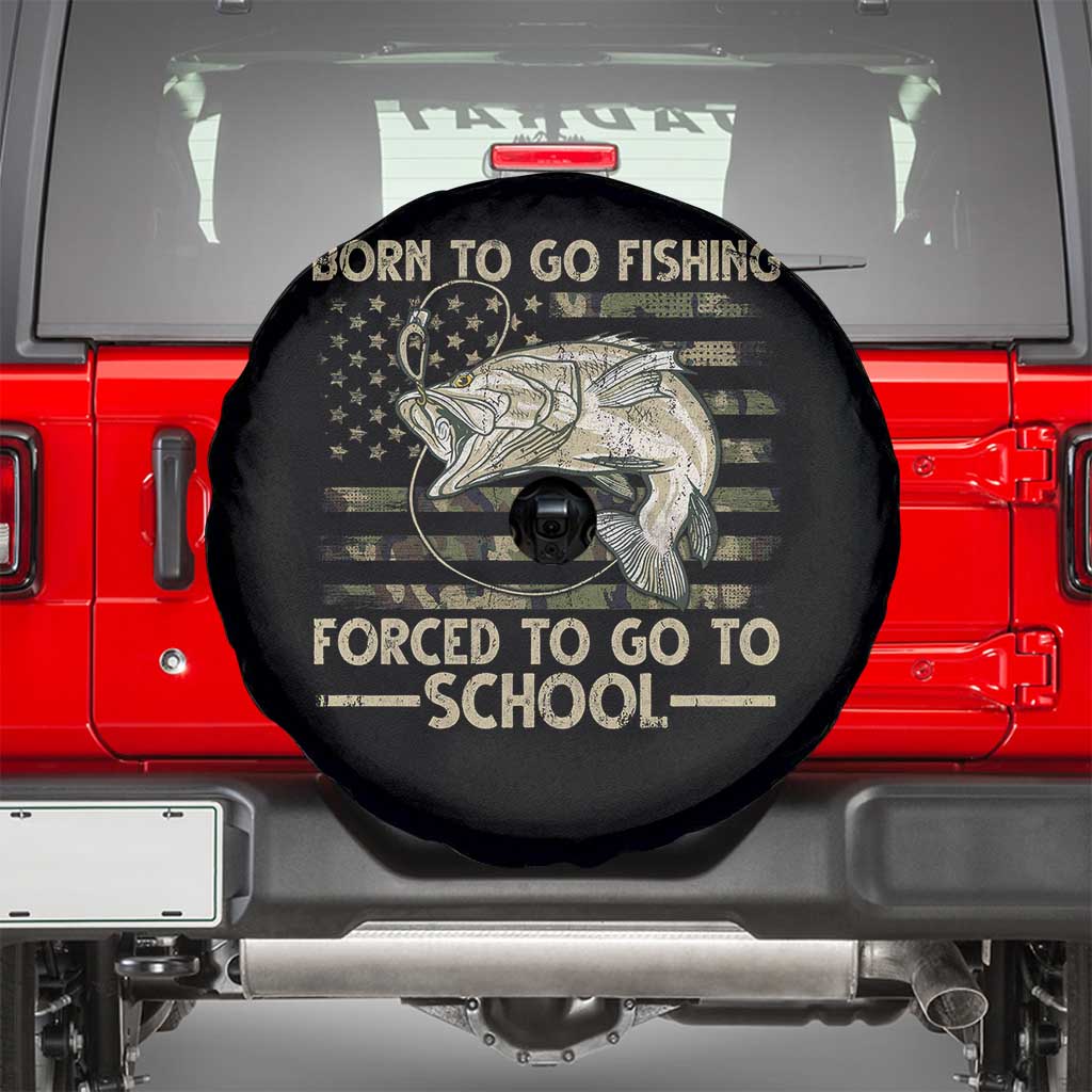 Born To Go Fishing Spare Tire Cover Forced School Fisherman Camouflage US Flag - Wonder Print Shop