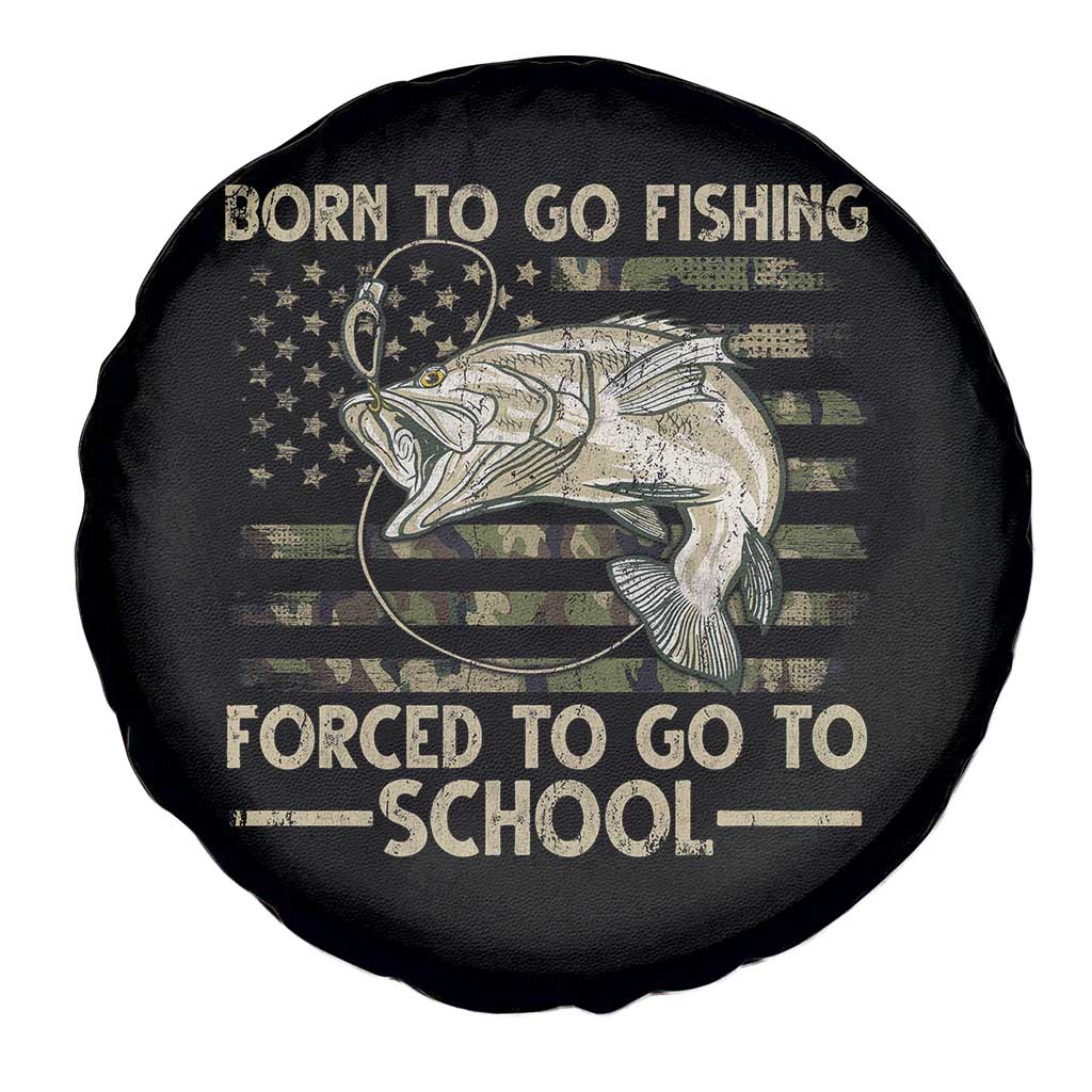 Born To Go Fishing Spare Tire Cover Forced School Fisherman Camouflage US Flag - Wonder Print Shop