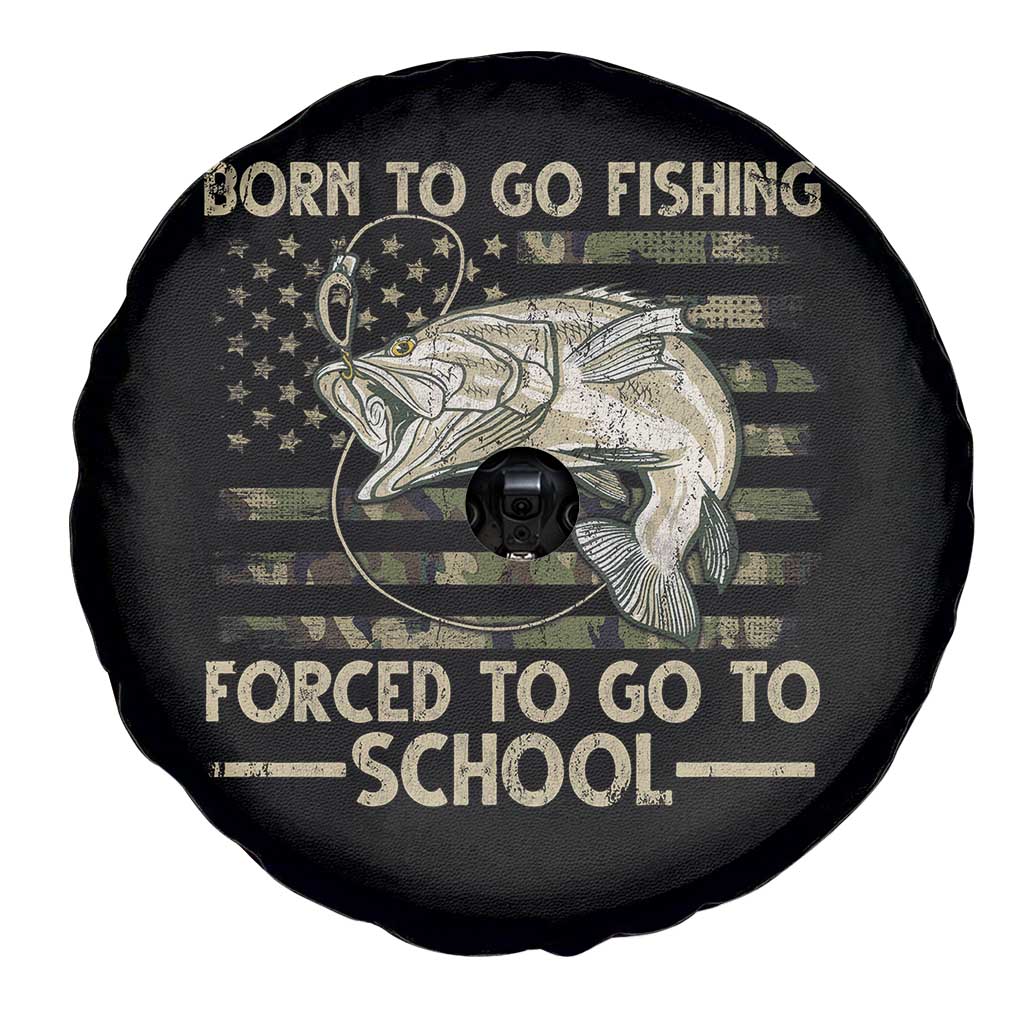 Born To Go Fishing Spare Tire Cover Forced School Fisherman Camouflage US Flag - Wonder Print Shop