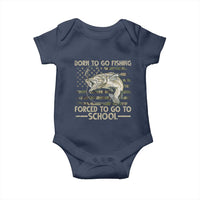 Born To Go Fishing Baby Onesie Forced School Fisherman Camouflage US Flag - Wonder Print Shop