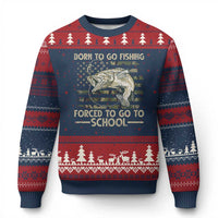 Born To Go Fishing Ugly Christmas Sweater Forced School Fisherman Camouflage US Flag - Wonder Print Shop