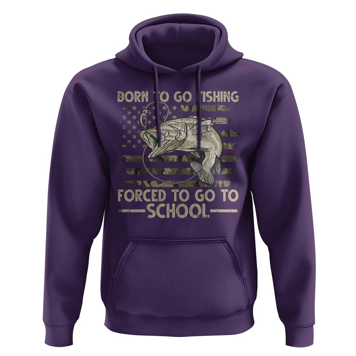 Born To Go Fishing Hoodie Forced School Fisherman Camouflage US Flag - Wonder Print Shop