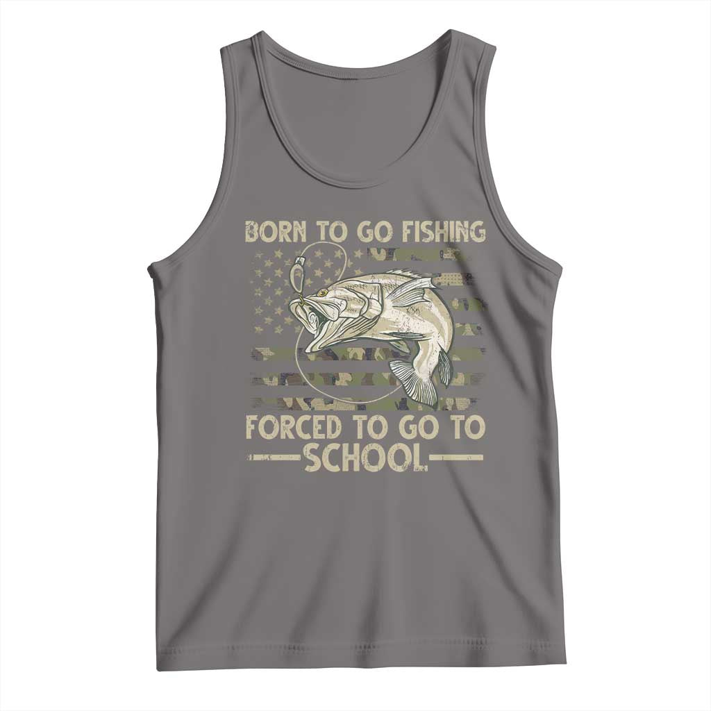 Born To Go Fishing Tank Top Forced School Fisherman Camouflage US Flag - Wonder Print Shop