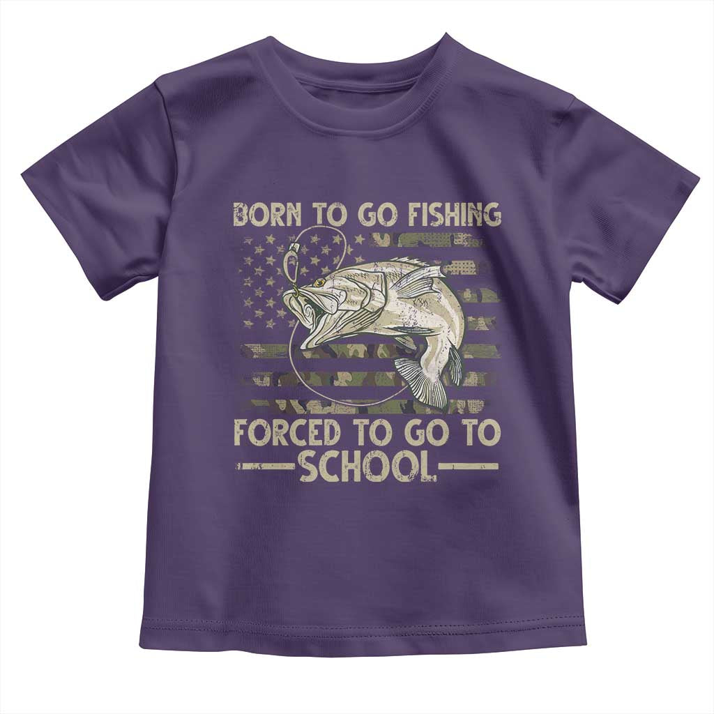 Born To Go Fishing Toddler T Shirt Forced School Fisherman Camouflage US Flag - Wonder Print Shop