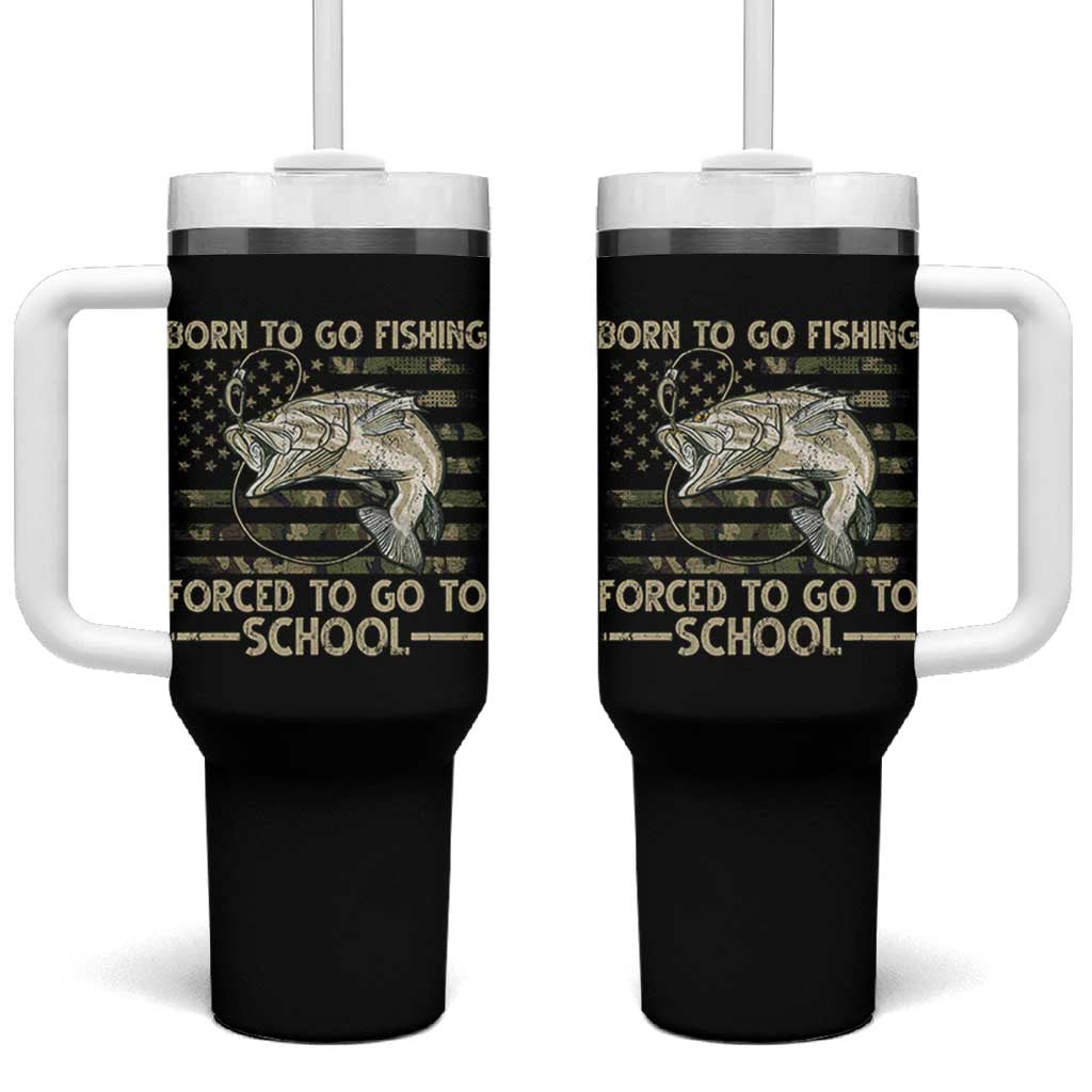 Born To Go Fishing Tumbler With Handle Forced School Fisherman Camouflage US Flag - Wonder Print Shop