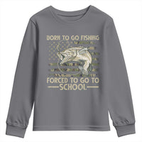 Born To Go Fishing Youth Sweatshirt Forced School Fisherman Camouflage US Flag - Wonder Print Shop