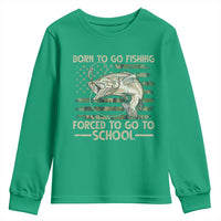 Born To Go Fishing Youth Sweatshirt Forced School Fisherman Camouflage US Flag - Wonder Print Shop