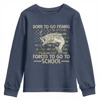 Born To Go Fishing Youth Sweatshirt Forced School Fisherman Camouflage US Flag - Wonder Print Shop