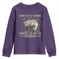 Born To Go Fishing Youth Sweatshirt Forced School Fisherman Camouflage US Flag - Wonder Print Shop