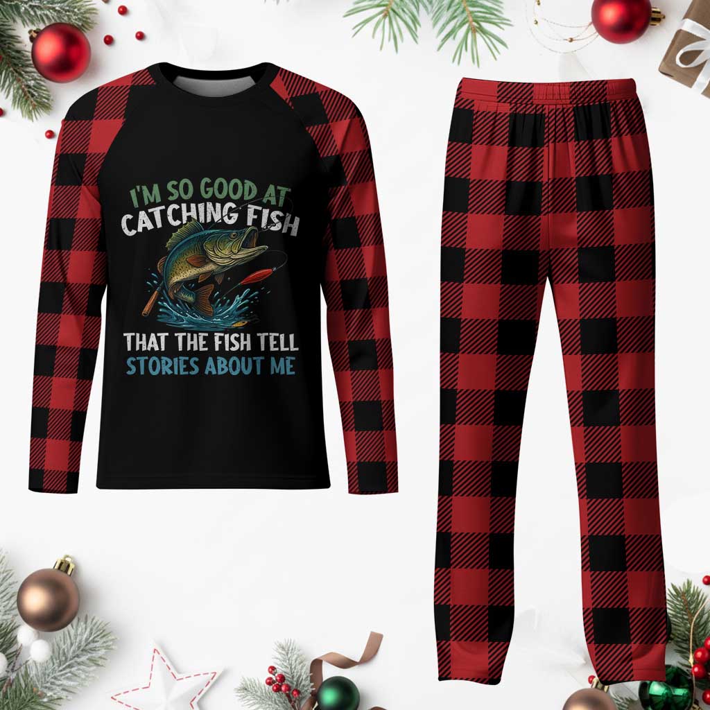 Funny Fishing Plaid Pajama Set I'm So Good At Catching Fish That The Fish Tell Stories - Wonder Print Shop
