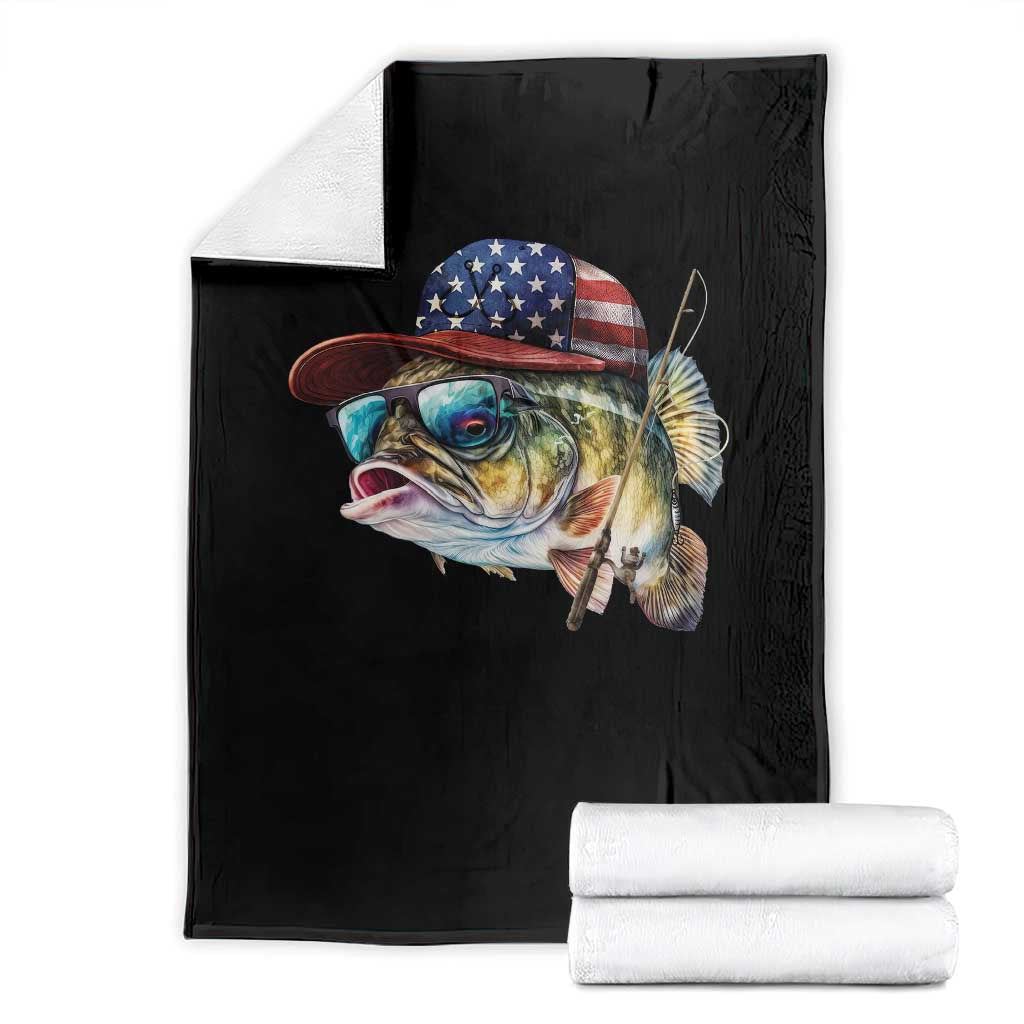 Funny Fishing American Flag Throw Blanket Patriotic Fisherman Family Gift - Wonder Print Shop