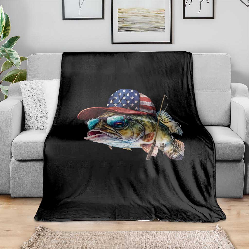 Funny Fishing American Flag Throw Blanket Patriotic Fisherman Family Gift - Wonder Print Shop
