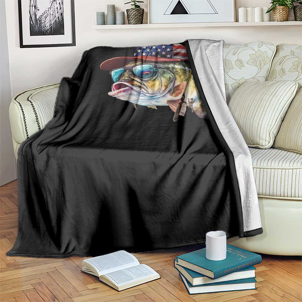 Funny Fishing American Flag Throw Blanket Patriotic Fisherman Family Gift - Wonder Print Shop