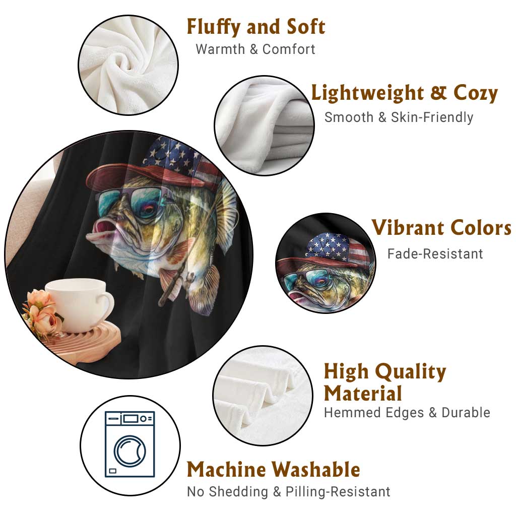 Funny Fishing American Flag Throw Blanket Patriotic Fisherman Family Gift - Wonder Print Shop