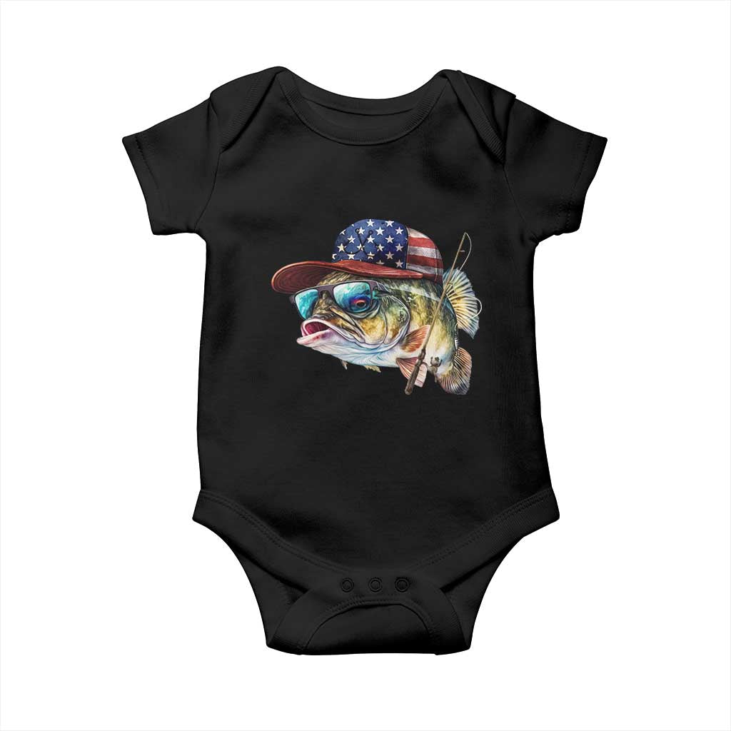 Funny Fishing American Flag Baby Onesie Patriotic Fisherman Family Gift - Wonder Print Shop