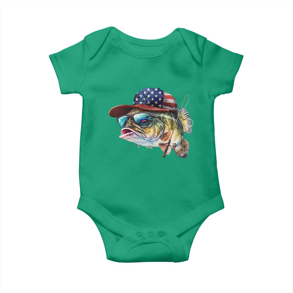 Funny Fishing American Flag Baby Onesie Patriotic Fisherman Family Gift - Wonder Print Shop