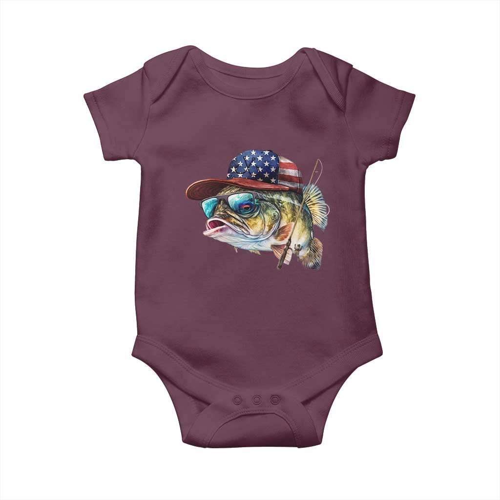 Funny Fishing American Flag Baby Onesie Patriotic Fisherman Family Gift - Wonder Print Shop