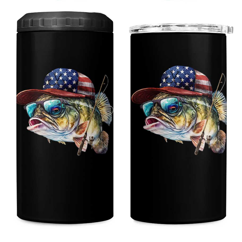 Funny Fishing American Flag 4 in 1 Can Cooler Tumbler Patriotic Fisherman Family Gift - Wonder Print Shop