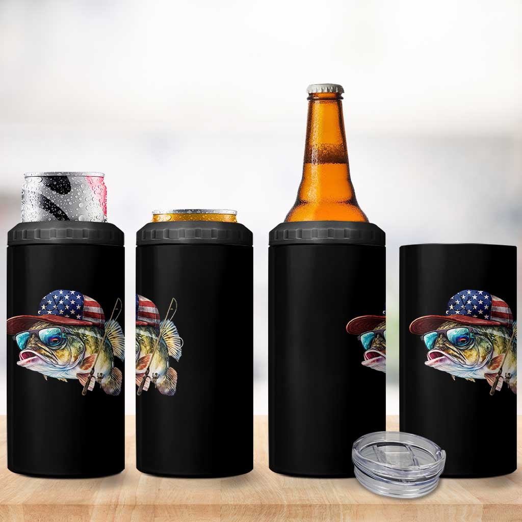 Funny Fishing American Flag 4 in 1 Can Cooler Tumbler Patriotic Fisherman Family Gift - Wonder Print Shop
