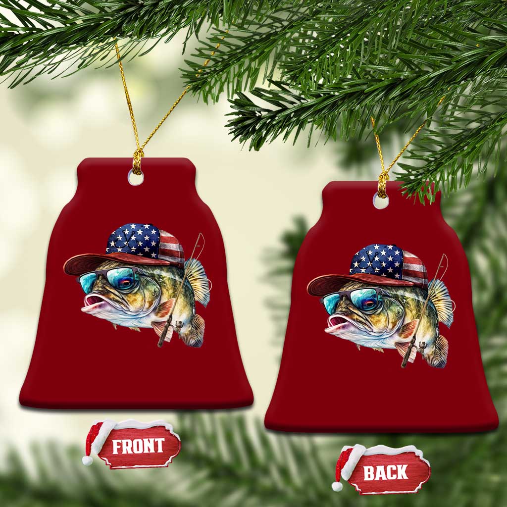 Funny Fishing American Flag Ceramic Ornament Patriotic Fisherman Family Gift - Wonder Print Shop